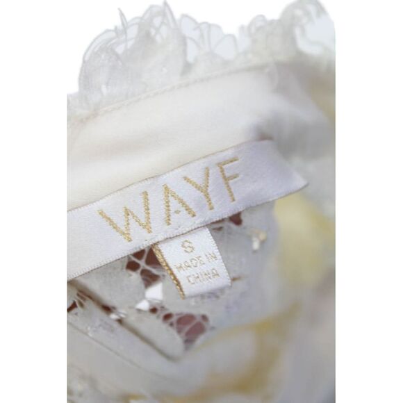 Wayf Womens Long Sleeve Collarless Lace Shirt Top Blouse White Size Small - Picture 4 of 6